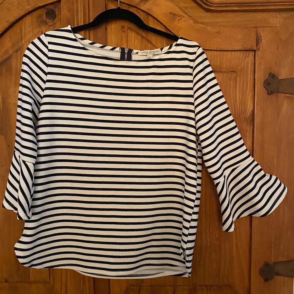 Green Envelope Black and White Stripped Shirt